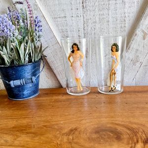 Mid Century Barware Cocktail Glasses Vintage Pinup Girl  Federal Glass Risque Co